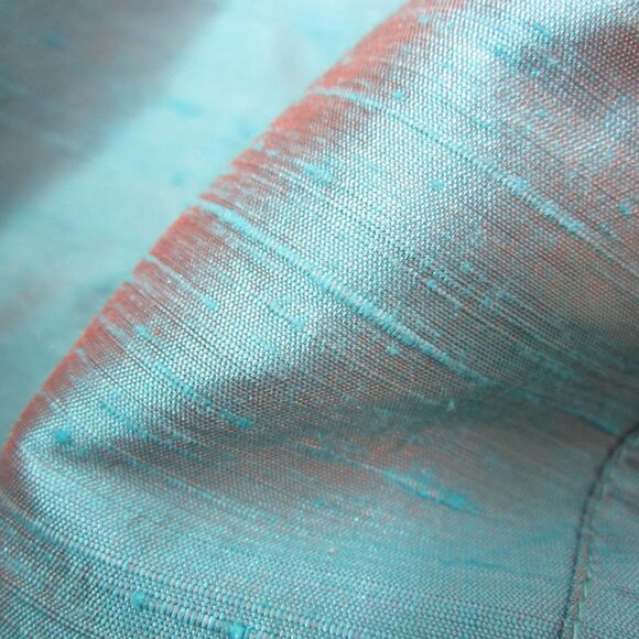 Anü by Natural Women M Turquoise Blue 100% Raw Silk Long Sleeve Shirt Iridescent - Picture 3 of 10